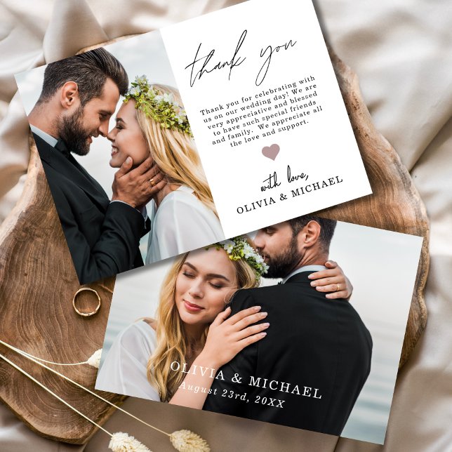 Elegant Script Photo Wedding Thank You Card (Creator Uploaded)