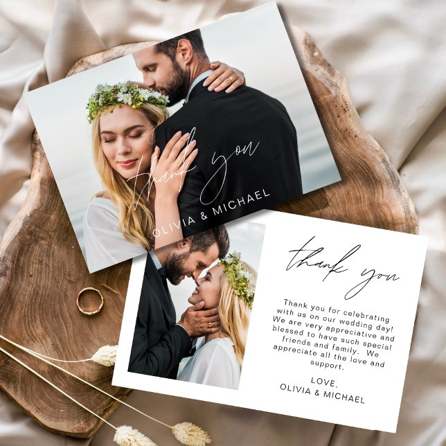 Elegant Script Photo Wedding Thank You Card (Creator Uploaded)