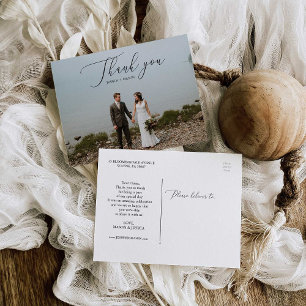 Elegant Script Photo Wedding Thank You Postcard