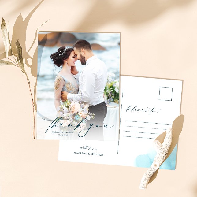 Elegant Script Photo Wedding Thank You  Postcard (Creator Uploaded)