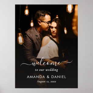 Elegant Script Photo Wedding Welcome Sign