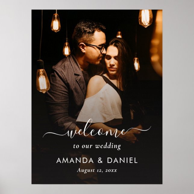 Elegant Script Photo Wedding Welcome Sign (Front)