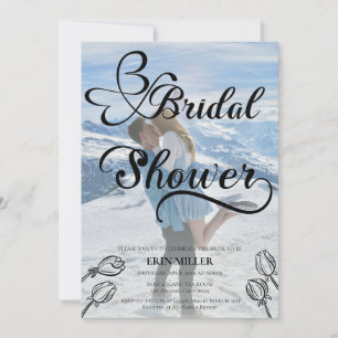 Elegant Script Photo   Wildflower Bridal Shower Invitation
