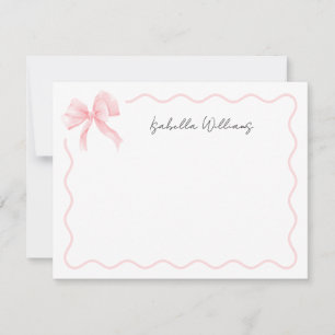 Elegant Script Pink Bow Personalised Note Card