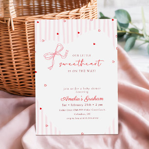 Elegant Script Pink Bow Sweetheart Baby Shower Invitation