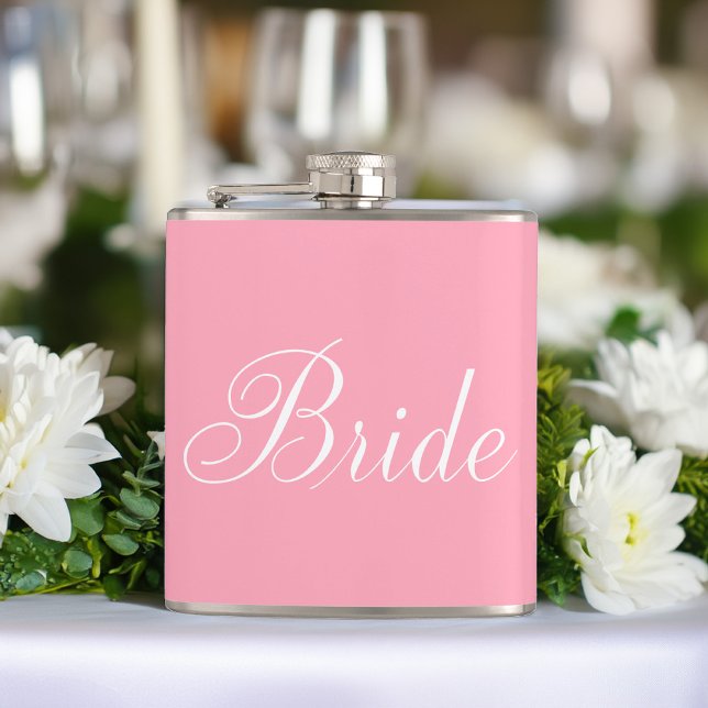 Elegant Script Pink Bride Hip Flask (Creator Uploaded)