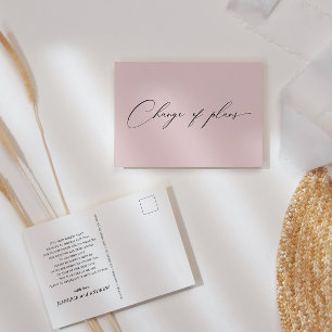 Elegant Script Pink Change Of Plans Wedding Postcard