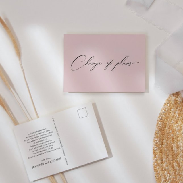 Elegant Script Pink Change Of Plans Wedding Postcard (Creator Uploaded)
