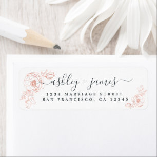 Elegant Script Pink Floral Wedding Return Address Label