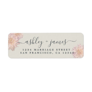 Elegant Script Pink Floral Wedding Return Address Label