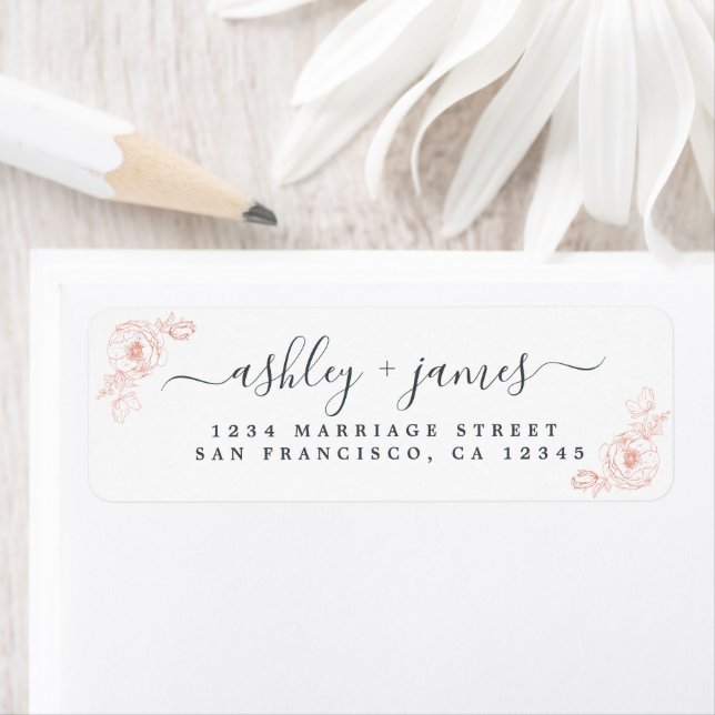 Elegant Script Pink Floral Wedding Return Address Label (Insitu)