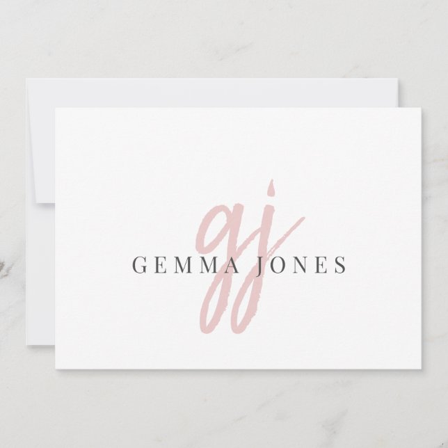 Elegant Script Pink Monogram Initials Name  Card (Front)