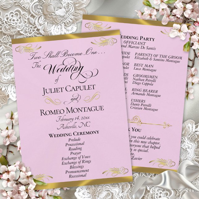 Elegant Script - Pink Pearl/Gold Wedding Program (Creator Uploaded)