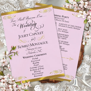 Elegant Script - Pink Pearl/Gold Wedding Program
