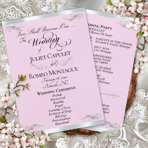 Elegant Script - Pink Pearl/Silver Wedding Program