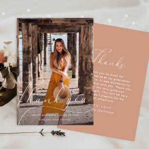 Elegant Script Pink Photo Graduation Thank you Invitation