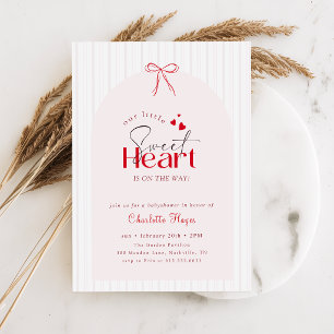 Elegant Script Pink Red Bow Sweetheart Baby Shower Invitation