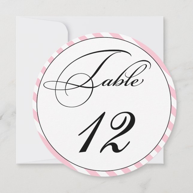 Elegant Script Pink Stripe Round Table Number Card (Back)