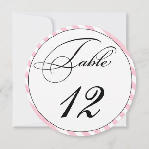 Elegant Script Pink Stripe Round Table Number Card