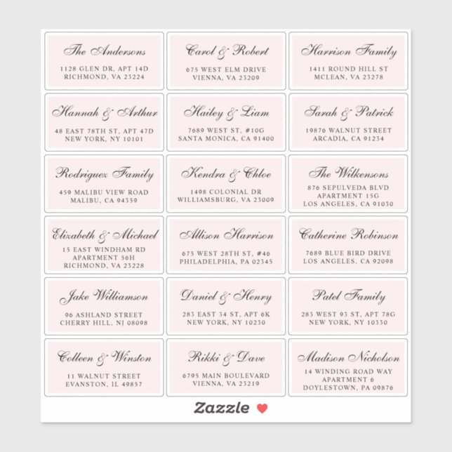 Elegant Script Pink Wedding Guest Address Labels (Sheet)
