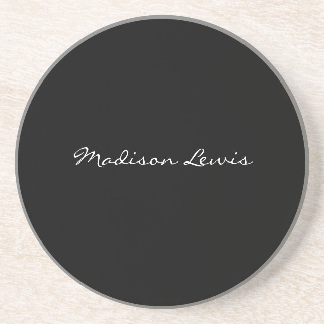 Elegant Script Plain Black Name Calligraphy  Coaster (Front)