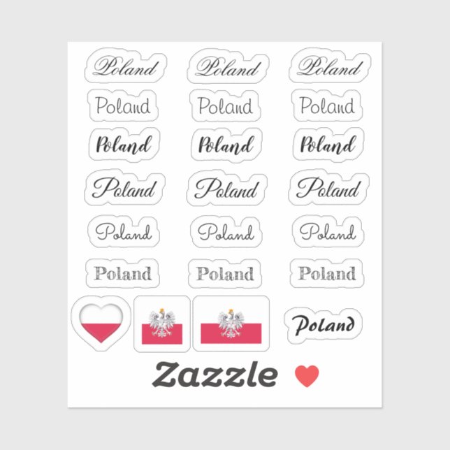 Elegant script Poland & Polish Flag /name Set (Sheet)