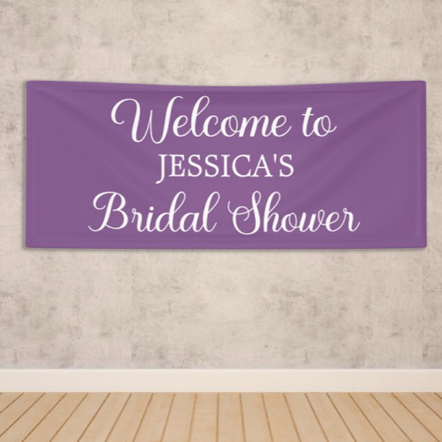 Elegant Script Purple Bridal Shower Banner (Custom purple bridal shower welcome sign.)