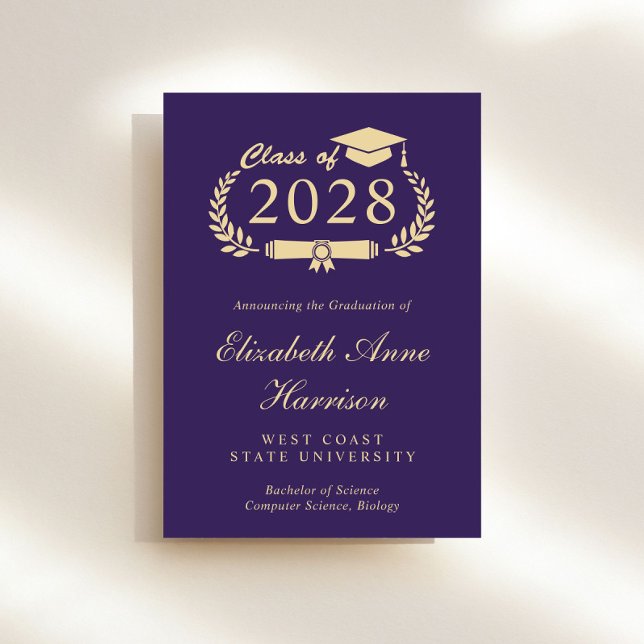 Elegant Script Purple College Graduation Party Invitation (An elegant collage graduation party invitation to celebrate the graduate's achievements)
