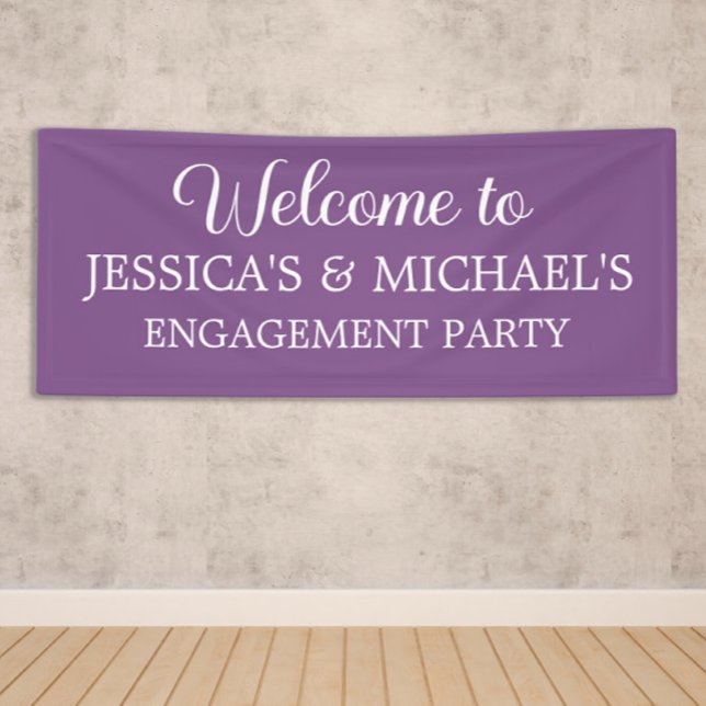 Elegant Script Purple Engagement Party Banner (Purple engagement party banner personalized with names)