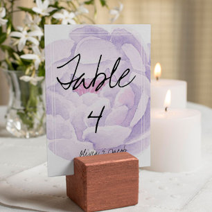 Elegant Script Purple Flower Wedding Table Card