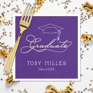 Elegant Script Purple Graduation Party Napkins
