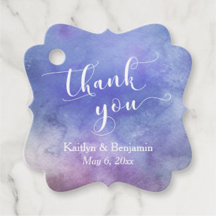Elegant Script Purple Watercolor Wash Thank You Favour Tags