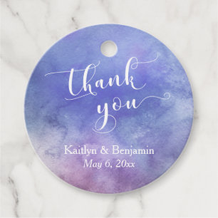 Elegant Script Purple Watercolor Wash Thank You Favour Tags