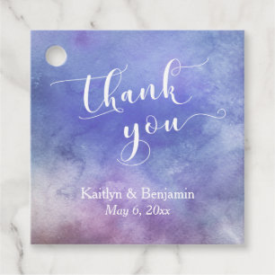 Elegant Script Purple Watercolor Wash Thank You Favour Tags