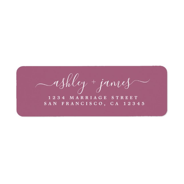Elegant Script Purple Wedding Return Address Label (Front)
