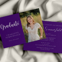 Elegant Script Purple White Photo Graduation