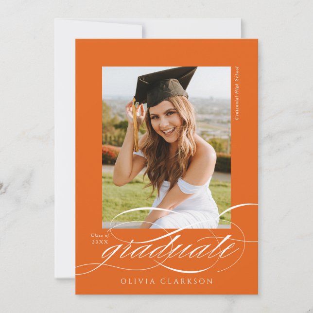 Elegant Script QR Code Photo Graduation Party Invitation (Front)