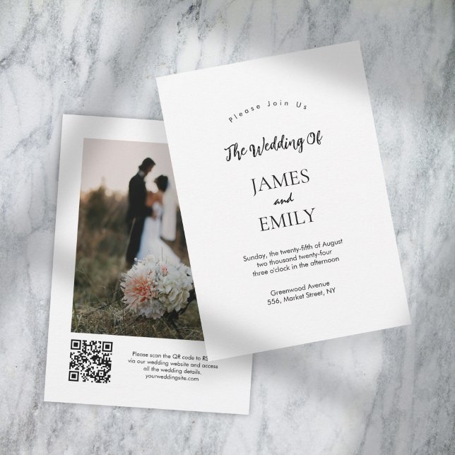 Elegant Script QR Code Photo Wedding Invitation (Elegant Script QR Code Photo Wedding Invitation)