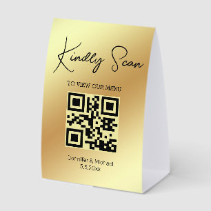 Elegant Script QR Code Wedding Menu Gold