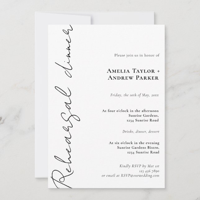 Elegant Script QR Code Wedding Rehearsal Dinner Invitation (Front)