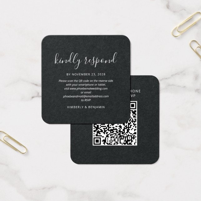 Elegant Script QR Code Wedding RSVP Mini Card (Office)