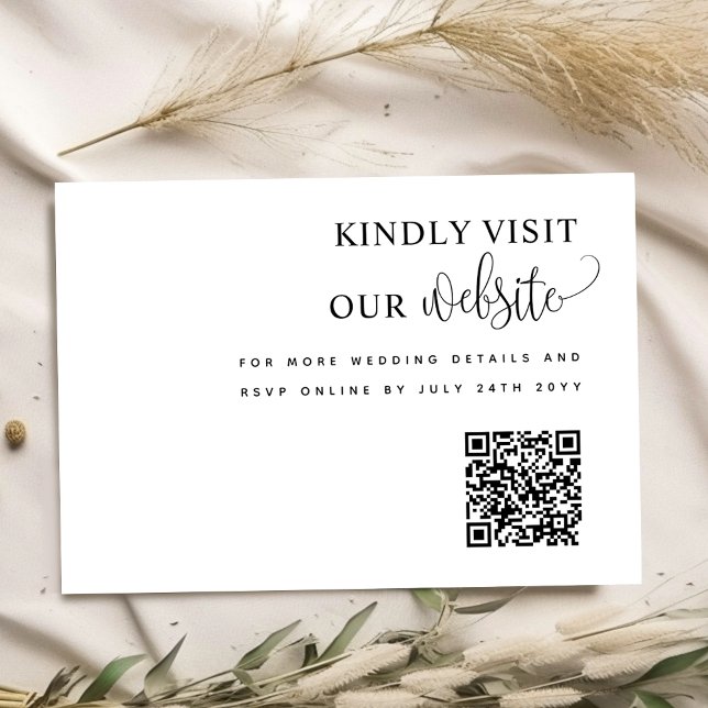 Elegant Script QR Code Wedding Website Kraft Enclosure Card (Creator Uploaded)
