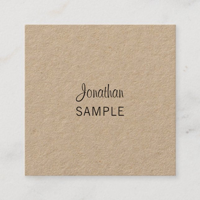 Elegant Script Real Kraft Paper Artistic Unique Square Business Card (Front)