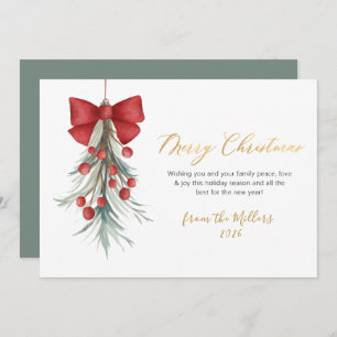 Elegant Script Red Berries Greenery Christmas Holiday Card