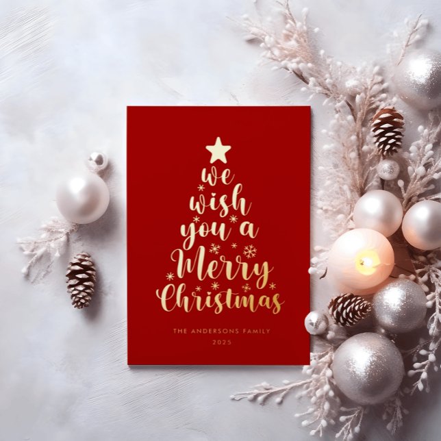 Elegant Script Red Gold Real Foil Merry Christmas  Foil Holiday Card (Creator Uploaded)