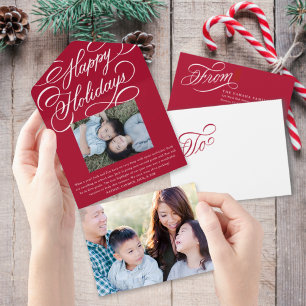 Elegant Script Red Happy Holiday Photo Card
