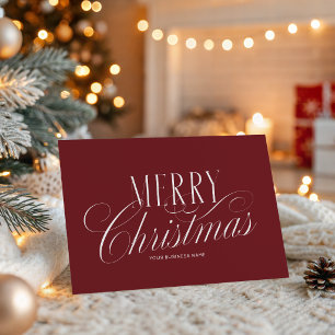 Elegant Script Red Merry Christmas Business Logo Holiday Card