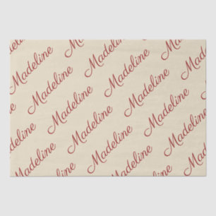 Elegant Script Red Name Tan  Tissue Paper