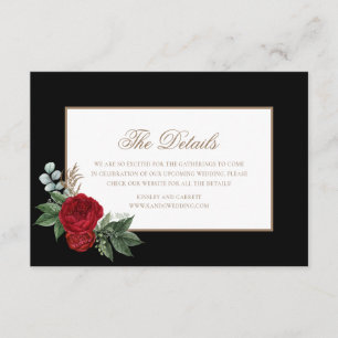 Elegant Script Red Peonies Black & Gold Details Enclosure Card