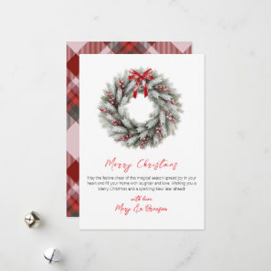 Elegant Script Red Plaid Non Photo Christmas Holiday Card